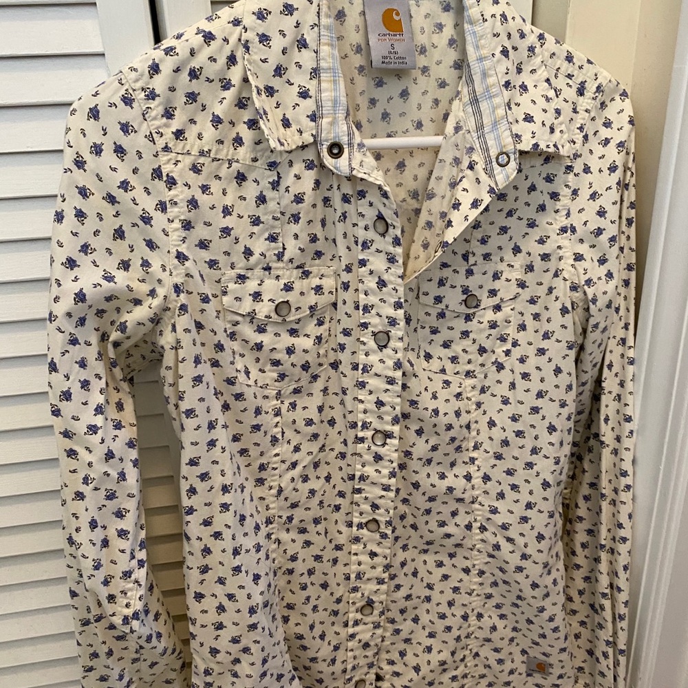 Carhartt cream flowered button down shirt
